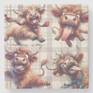 Highland Cow Watercolor Stone Coaster