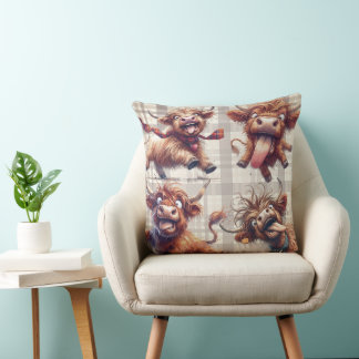 Highland Cow Watercolor Throw Pillow