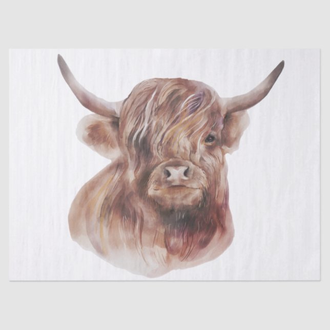 Highland Cow Watercolor Tissue Paper (Front)