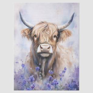 Highland Cow Watercolor Tissue Paper Purple Flower