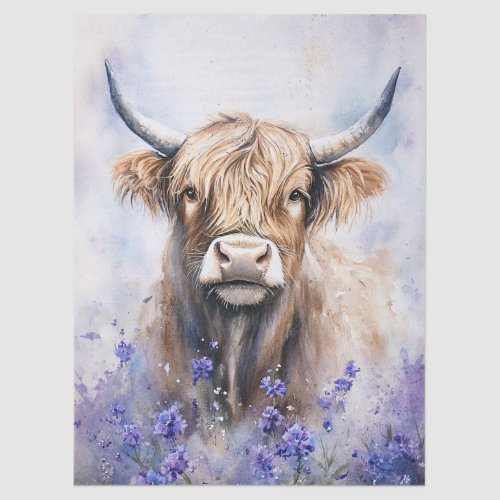 Highland Cow Watercolor Tissue Paper Purple Flower
