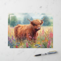 Highland Cow Watercolor Wildflower Scrapbook Paper