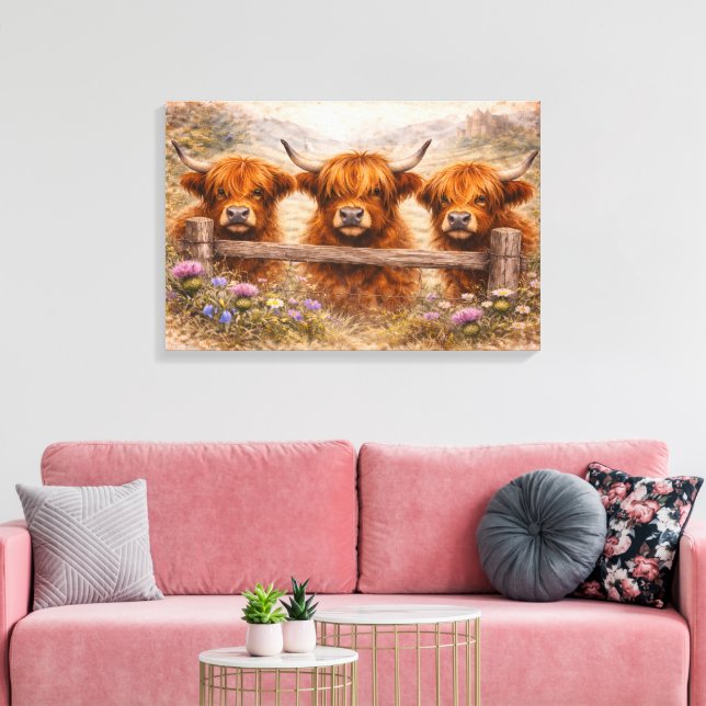 Highland Cow - Watercolour Animals Canvas Print (Insitu(LivingRoom))