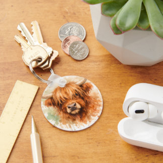 Highland Cow - Watercolour Animals Keychain