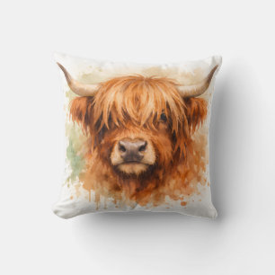 Highland Cow - Watercolour Animals Throw Pillow