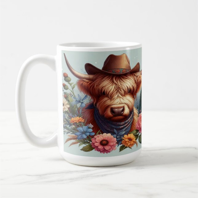 Highland Cow Wearing Cowboy Hat Coffee Mug (Left)