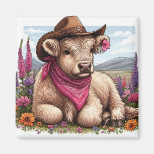 Highland Cow Wearing Hat and Bandana Magnet