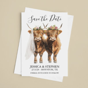 Highland Cow Wedding Watercolor Save The Date