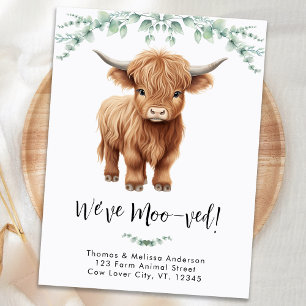 Highland Cow We've Moo-ved Boho New Address Moving Announcement Postcard