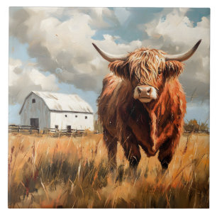 Highland Cow White Barn Rustic Ceramic Tile