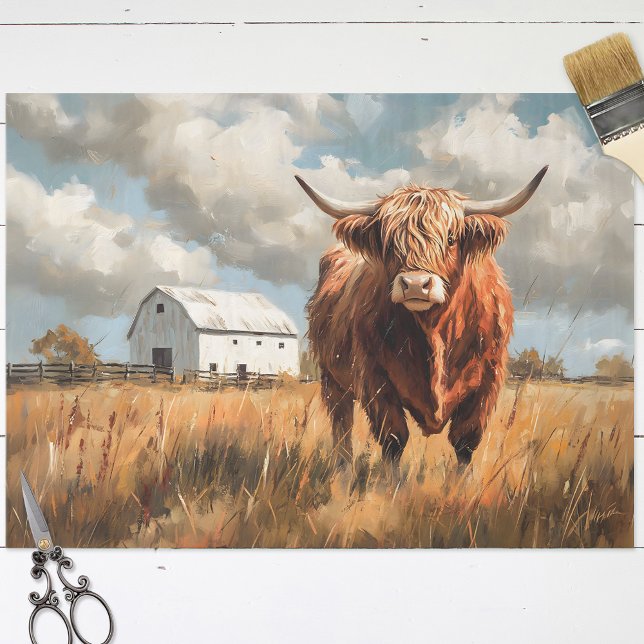 Highland Cow White Barn Rustic Decoupage Tissue Paper (Creator Uploaded)