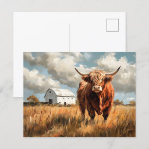 Highland Cow White Barn Rustic Postcard