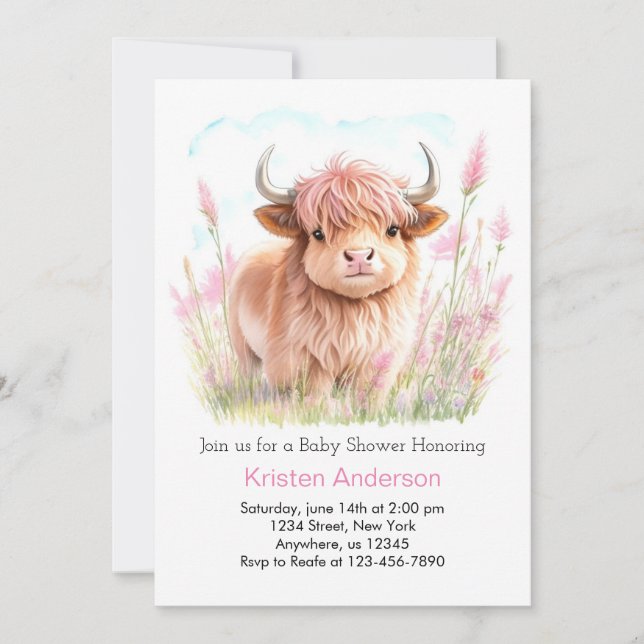 Highland Cow Wildflower Girl Baby Shower Invitation (Front)