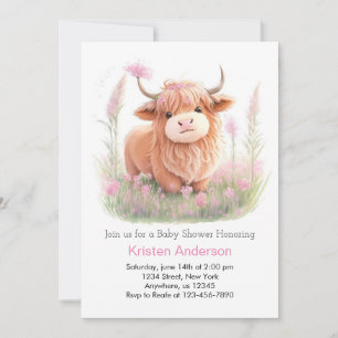 Highland Cow Wildflower Whimsy Girl Baby Shower Invitation