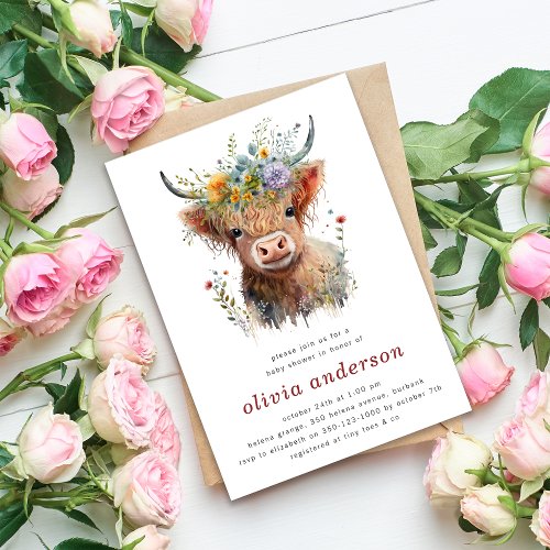 Highland Cow Wildflowers Baby Shower Invitation