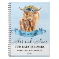 Highland Cow Wishes Wisdom Blue Boy Notebook