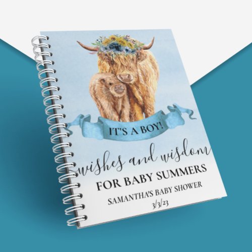Highland Cow Wishes Wisdom Blue Boy Notebook