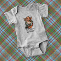 Highland Cow with Anderson Tartan Scarf Baby Bodysuit