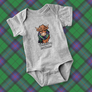 Highland Cow with Armstrong Tartan Scarf Baby Bodysuit