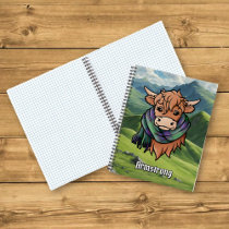 Highland Cow with Armstrong Tartan Scarf Notebook