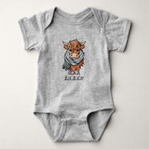 Highland Cow with Bell Tartan Scarf Baby Bodysuit