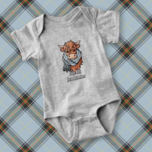 Highland Cow with Bell Tartan Scarf Baby Bodysuit (Creator Uploaded)
