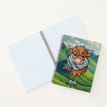 Highland Cow with Bell Tartan Scarf Notebook