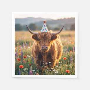 Highland Cow with Birthday Party Hat Napkins