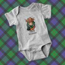 Highland Cow with Blair Tartan Scarf Baby Bodysuit