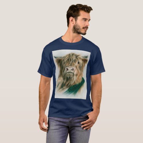Highland Cow with Blue and Green Plaid T_Shirt