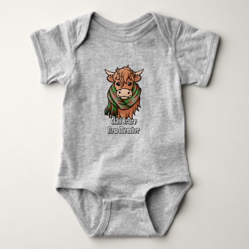 Highland Cow with Bruce Hunting Tartan Scarf Baby Bodysuit