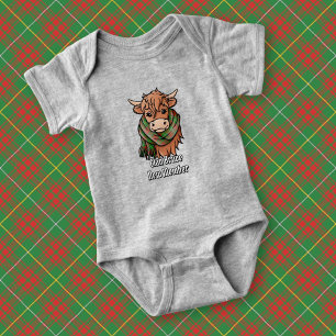 Highland Cow with Bruce Hunting Tartan Scarf Baby Bodysuit