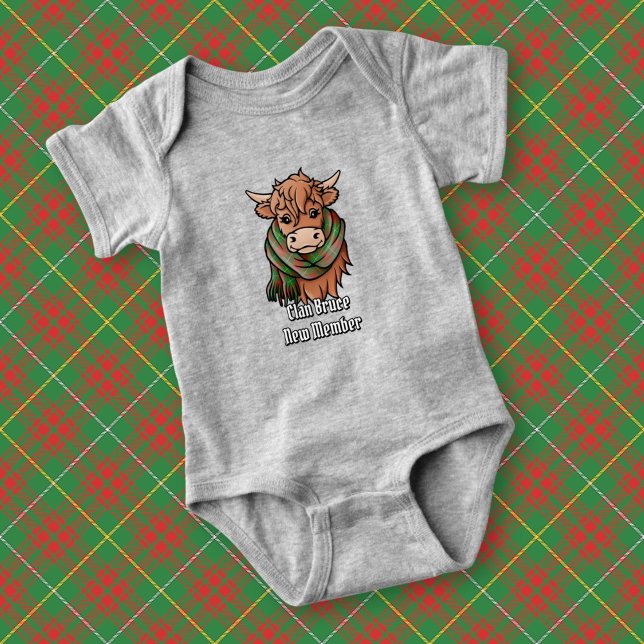 Highland Cow with Bruce Hunting Tartan Scarf Baby Bodysuit (Creator Uploaded)