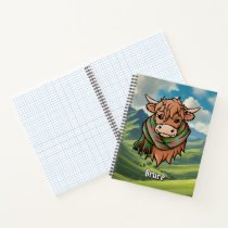 Highland Cow with Bruce Hunting Tartan Scarf Notebook