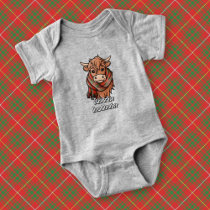 Highland Cow with Bruce Tartan Scarf Baby Bodysuit