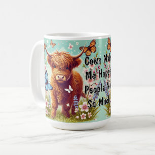 Highland Cow with Butterflies and Spring Flowers Coffee Mug