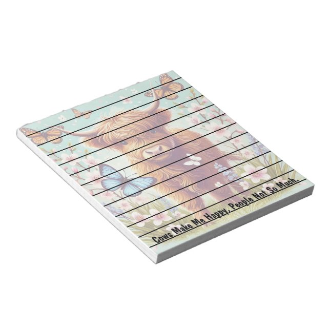 Highland Cow with Butterflies and Spring Flowers Notepad (Angled)
