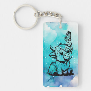 Highland Cow with Butterfly Keychain