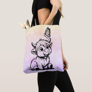 Highland Cow with Butterfly Tote Bag
