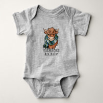 Highland Cow with Campbell Dress Tartan Scarf Baby Bodysuit
