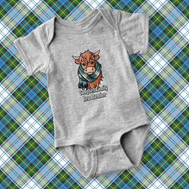 Highland Cow with Campbell Dress Tartan Scarf Baby Bodysuit (Creator Uploaded)