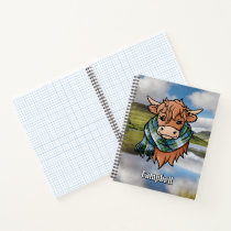 Highland Cow with Campbell Dress Tartan Scarf Notebook
