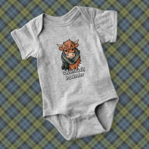 Highland Cow with Campbell Tartan Scarf Baby Bodysuit