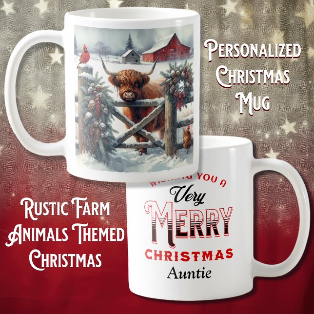 Highland Cow with Cardinal & Chicken Personalized Coffee Mug (Creator Uploaded)