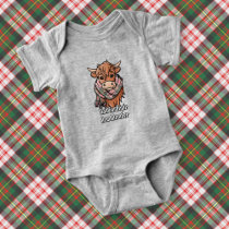 Highland Cow with Carnegie Dress Tartan Scarf Baby Bodysuit