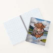 Highland Cow with Carnegie Dress Tartan Scarf Notebook