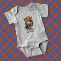 Highland Cow with Carnegie Tartan Scarf Baby Bodysuit