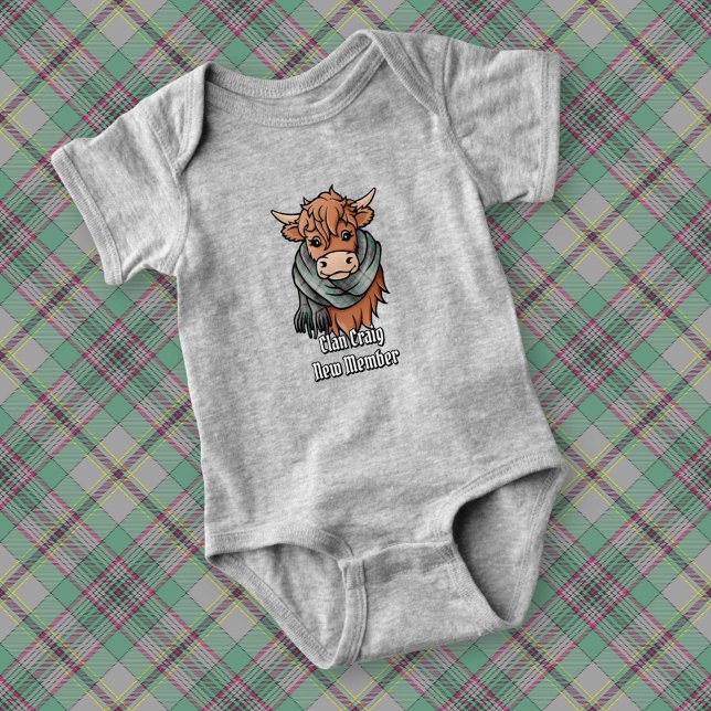 Highland Cow with Craig Tartan Scarf Baby Bodysuit (Creator Uploaded)