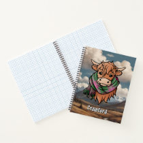 Highland Cow with Crawford Tartan Scarf Notebook