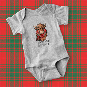 Highland Cow with Cumming Tartan Scarf Baby Bodysuit